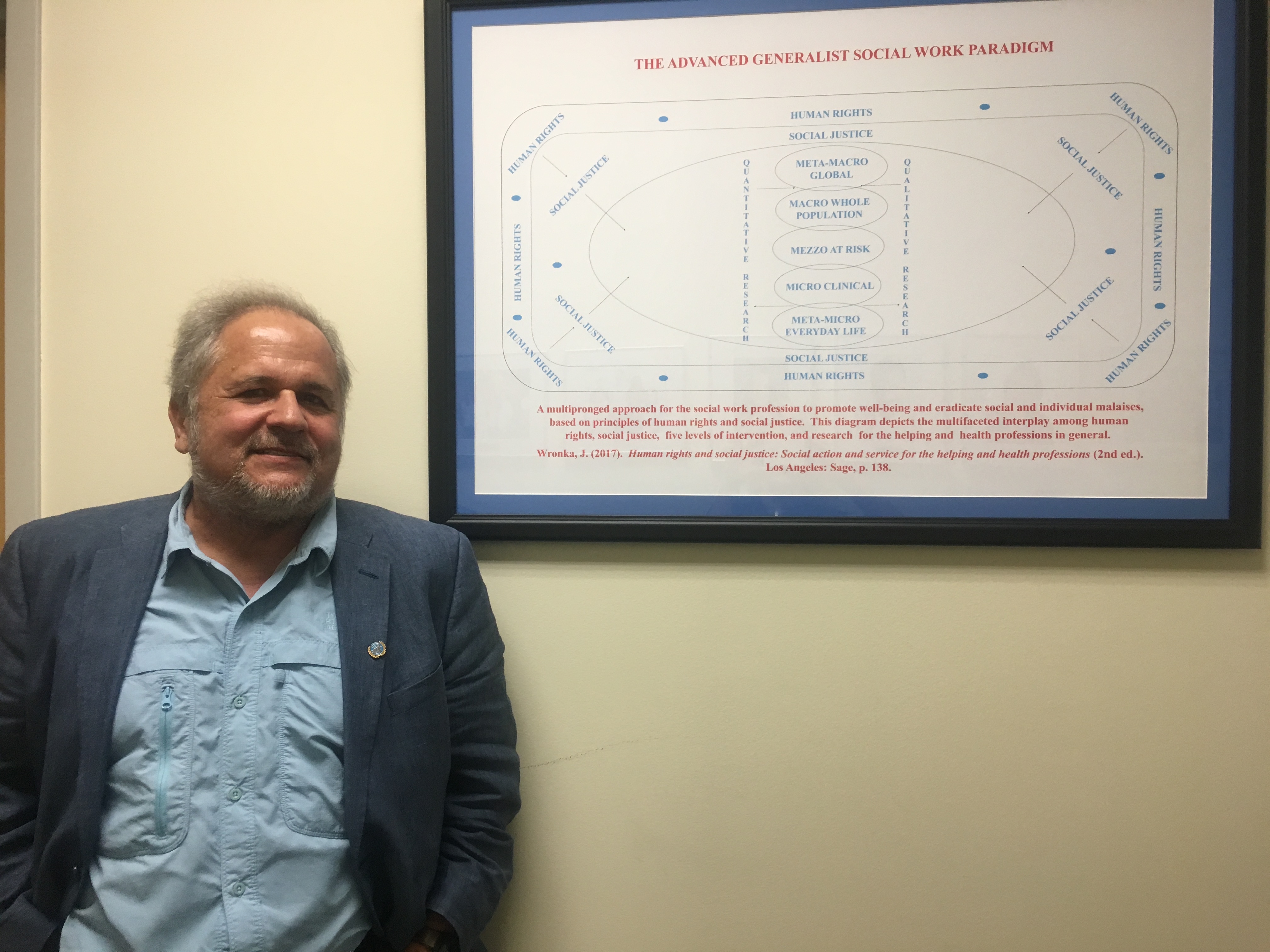 A man standing beside a chart